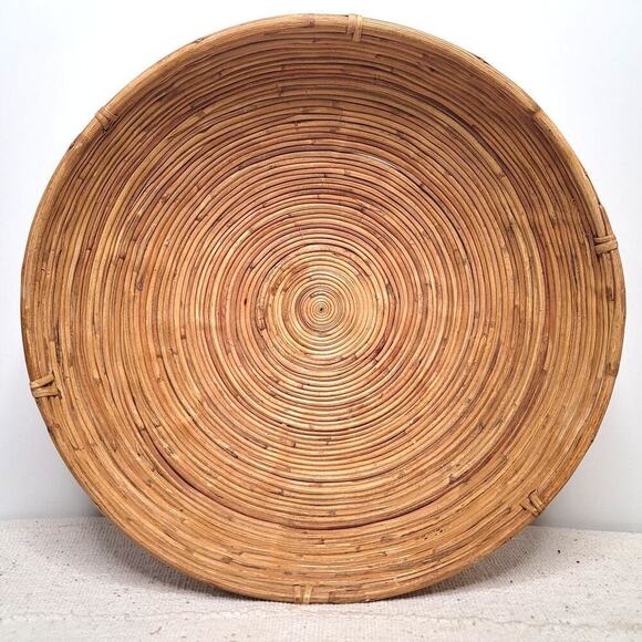 Large 16" Coiled Pencil Reed Bowl Basket in the Style of Gabriella Crespi - Picture 1 of 8